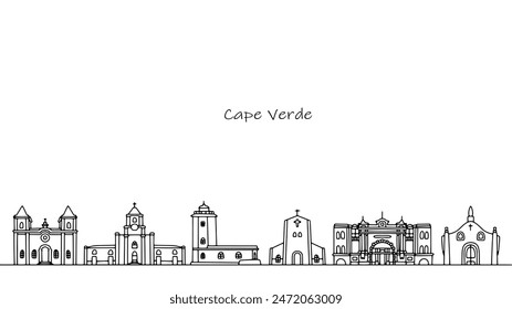 Beautiful architecture and buildings of the island nation of Cape Verde. Buildings of cultural and historical significance. Vector.