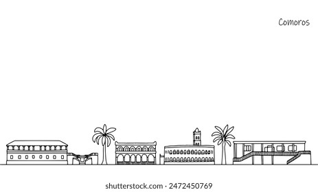 Beautiful architecture and nature that can be seen while relaxing in the Comoros Islands. Hand-drawn landmarks and street scenery. Vector illustration on the theme of tourism and travel.