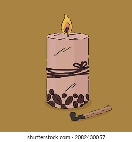 Beautiful aroma candle. Poster with decor for a Spa home. A beautiful poster for relaxation, self-care. Vector illustration
