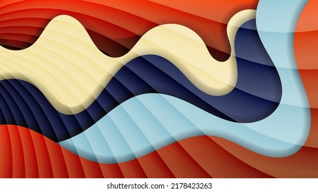 Beautiful art background. Translucent flowing stripes against a surface of overlapping abstract shapes with wavy edges. Vector.