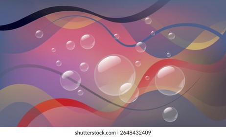 Fundo de arte bonito em tons quentes com bolhas transparentes. Uma excelente ilustração para publicidade, cartazes, cartões postais, cartões de visita, atributos corporativos e seus outros projetos. Vetor.
