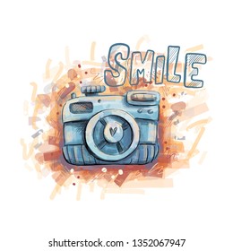 Beautiful art camera in abstract style on white background. Vector  isolated  drawing.  Abstract technology background. Technology security concept. Modern vector. 