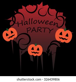 Beautiful art creative colorful halloween holiday wallpaper vector illustration of cover with orange pumpkins and black tree branches background
