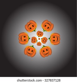 Beautiful art creative colorful halloween holiday wallpaper vector illustration of many orange pumpkins in round on white and grey seamless background
