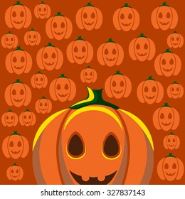 Beautiful art creative colorful halloween holiday wallpaper vector illustration of cover with many small orange pumpkins and one big on one color background