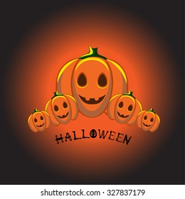 Beautiful art creative colorful halloween holiday wallpaper vector illustration of cover with orange pumpkins and black text on dark background