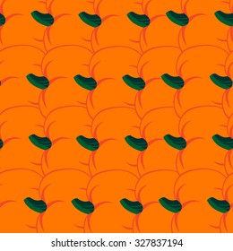Beautiful art creative colorful halloween holiday wallpaper vector illustration of many orange pumpkin vegetables in row as seamless background