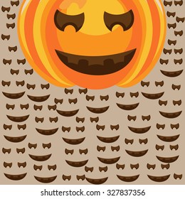 Beautiful art creative colorful halloween holiday wallpaper vector illustration of one orange smiling pumpkin on blue smiles background