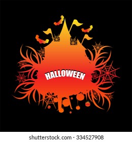 Beautiful art creative colorful halloween holiday wallpaper vector illustration of one silhouette house with text on black background