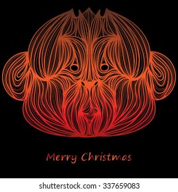 Beautiful art creative colorful new year winter holiday wallpaper vector illustration greeting card of one orange monkey with merry christmas text on black background