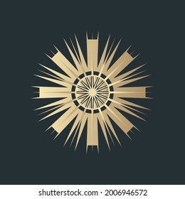 Beautiful art deco sun element (20s). An elegant illustration for the decoration and design of pages and postcards. Beautiful elegant clipart for logo, poster, sticker, wrapping paper.  Vector EPS 10