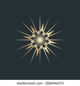 Beautiful art deco sun element (20s). An elegant illustration for the decoration and design of pages and postcards. Beautiful elegant clipart for logo, poster, sticker, wrapping paper.  Vector EPS 10