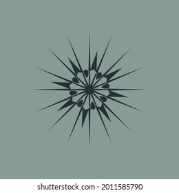 Hermoso elemento solar art deco (años 20). Una elegante ilustración para la decoración y el diseño de páginas y postales. Hermoso y elegante clipart para logotipo, afiche, pegatina.  EPS vectorial 10