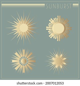 Beautiful art deco sun elements set (20s). An elegant illustration for the decoration and design of pages and postcards. Beautiful elegant clipart for  poster, sticker, wrapping paper.  Vector EPS 10