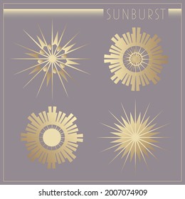 Beautiful art deco sun elements set (20s). An elegant illustration for the decoration and design of pages and postcards. Beautiful elegant clipart for  poster, sticker, wrapping paper.  Vector EPS 10