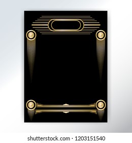 Beautiful Art Deco /Techno golden black page template for web and print , techno style 20s old fashion decoration 
