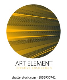 Beautiful art element, linear texture of surface or textile in a shape of circle. Vector abstract 3d perspective background for layouts, posters, banners, print and web. Cool and motional.