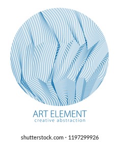 Beautiful art element, linear texture of surface or textile in a shape of circle. Vector abstract 3d perspective background for layouts, posters, banners, print and web. Cool and motional.
