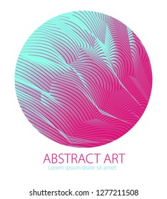 Beautiful art element, linear texture of surface or textile in a shape of circle. Vector abstract 3d perspective background for layouts, posters, banners, print and web. Cool and motional.