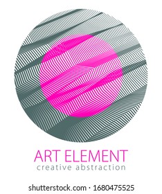 Beautiful art element, linear texture of surface or textile in a shape of circle. Vector abstract 3d perspective background for layouts, posters, banners, print and web. Cool and motional.