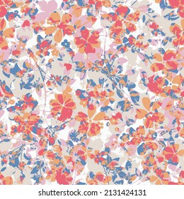 The beautiful of art fabric Batik Pattern, Seamless pattern. Casually drawn flowers. The red with blue textured flower  background consists of five-rayed figures.