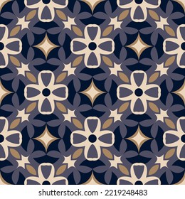 Beautiful art floral seamless pattern. Overlapping art forms, stripes, polygons, segments are grouped and arranged in a certain order. Vector.