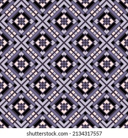 Beautiful art seamless pattern. Overlapping polygons, smooth shapes, stripes and segments are grouped and arranged in a specific order. Vector. 