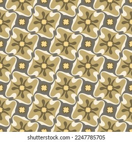 Beautiful art seamless pattern in sandy mustard colors. Art forms are grouped and arranged in a specific order. Vector image for print, textile, packaging, interior design and your other projects.