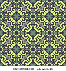 Beautiful art seamless pattern in shades of green. Art forms are grouped and arranged in a specific order. Vector image for print, textile, packaging, interior design and your other projects.