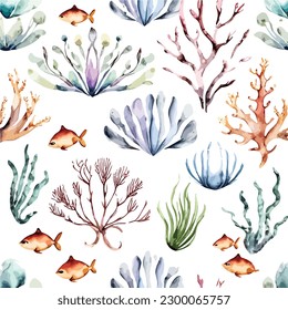 beautiful art style watercolor reef sea corals illustration for a wedding invitation