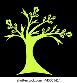 Beautiful art tree silhouette isolated on black background