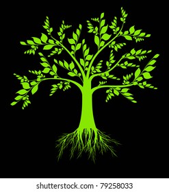 Beautiful art tree silhouette isolated on black background