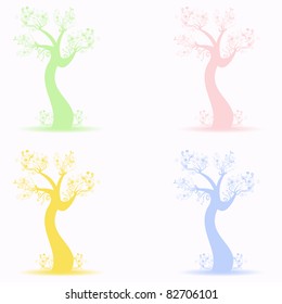Beautiful art trees collection isolated on white background