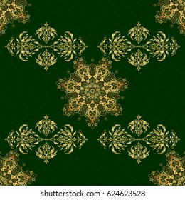 Beautiful artdeco template with elements in gold gradient. Vector gold grill on a green background. Art deco style, trendy vintage design element. Golden abstract geometric seamless pattern.