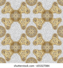 Beautiful artdeco template with elements in gold gradient. Art deco style, trendy vintage design element. Golden abstract geometric seamless pattern. Vector gold grill on a gray background.