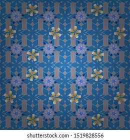 Beautiful artdeco template with elements in gray, blue and yellow gradient. Art deco style, trendy vintage design element. Vector motley grill. Abstract geometric seamless pattern.