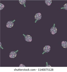 Beautiful artichokes seamless pattern. Vector background. Watercolor effect. Wrapping paper template.