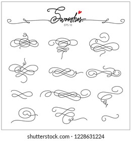 Beautiful artistic set of ink swooshes. Hand drawn decorative calligraphy elements for your design. Beautiful Swirls, Swooshes and Decorative elements for wedding invitations, cards and stationery