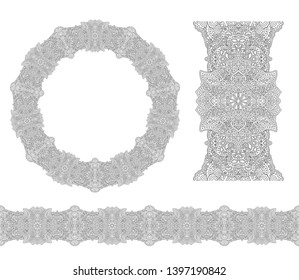 Beautiful arts for coloring book with vintage wreath and brush on white background