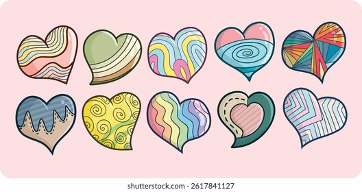 Beautiful artsy colorful heart shape cartoon vector collection