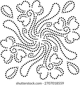 Beautiful Asian Bohemian Rotating Dotted Design Showing Curves, Coils And Flowers With Heart Shaped Petals. Can Be Used For Fabric, Embroidery, Cushion, Card, Cover, Decoration Etc.