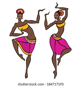 Beautiful asian dancer. Ethno dance. Vector illustration.