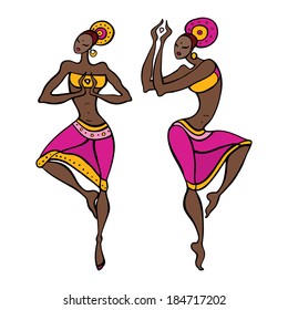 Beautiful asian dancer. Ethno dance. Vector illustration.