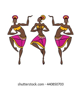 Beautiful asian dancer. Ethno dance. Beautiful Indian dancers silhouettes. Vector illustration. 