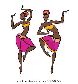 Beautiful asian dancer. Ethno dance. Beautiful Indian dancers silhouettes. Vector illustration. 