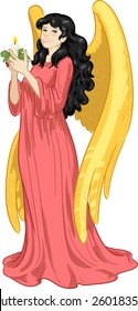 Beautiful Asian female angel with candle vector illustration