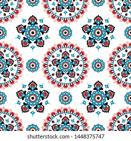 Beautiful asian flower pattern. Seamless vector ethnic background with abstract flowers on white background