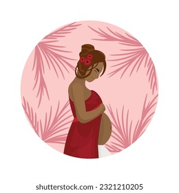 Beautiful Asian pregnant woman on white background