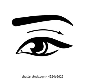 Beautiful asian woman eye with arrow isolated on white background