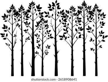Beautiful Aspen Tree Set Isolated Silhouette Vector Illustration Natural Forest Elements Collection